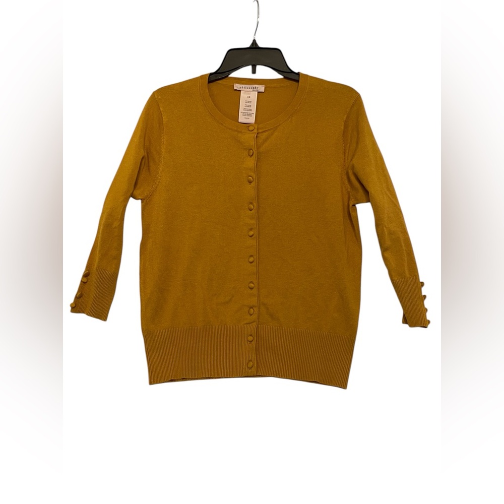 Philosophy Cardigan Gold Scoop Neck Button Front 3/4 Sleeves Knit Sz Large
